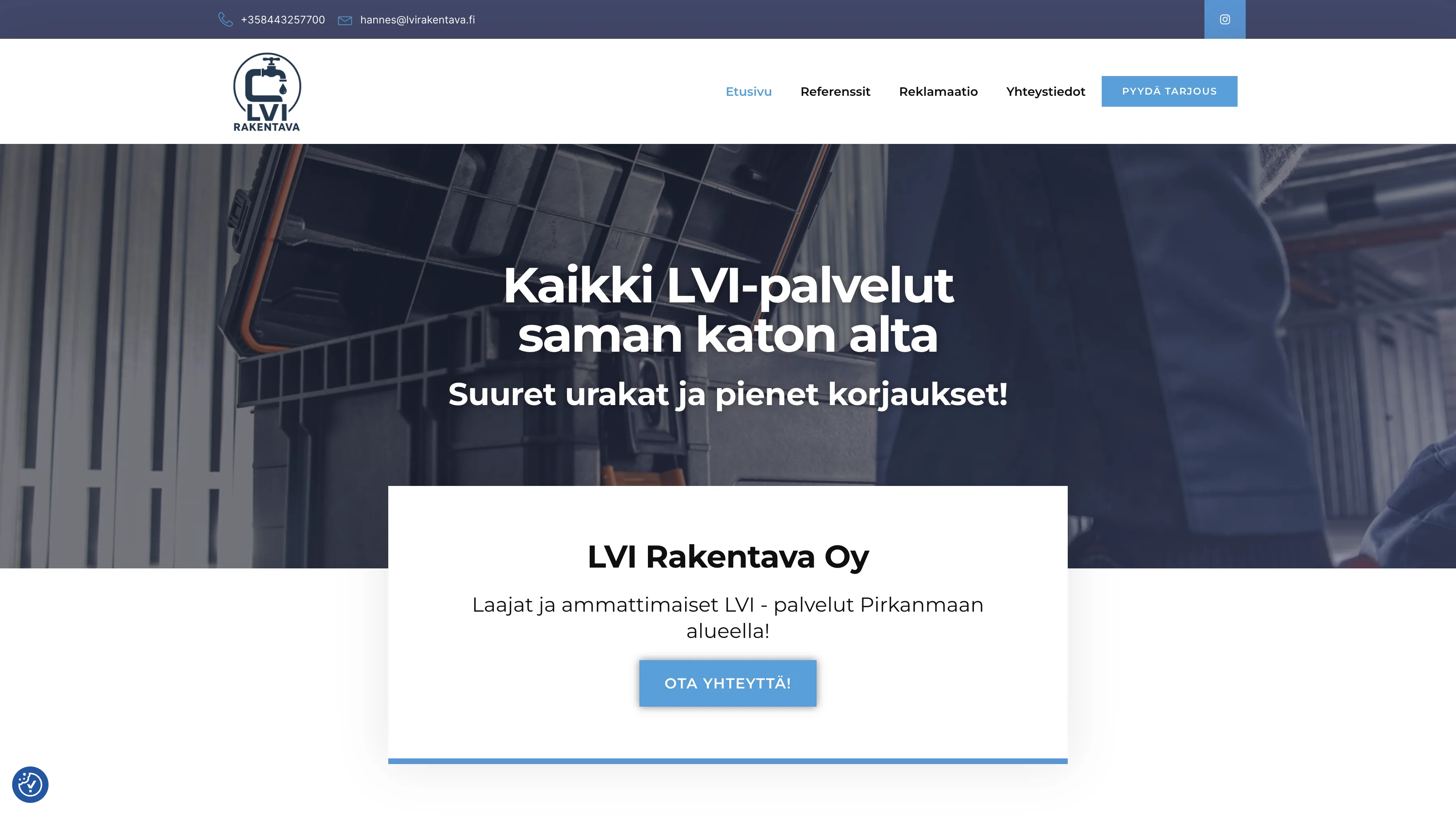 LVI Rakentava Oy:n verkkosivuston etusivu