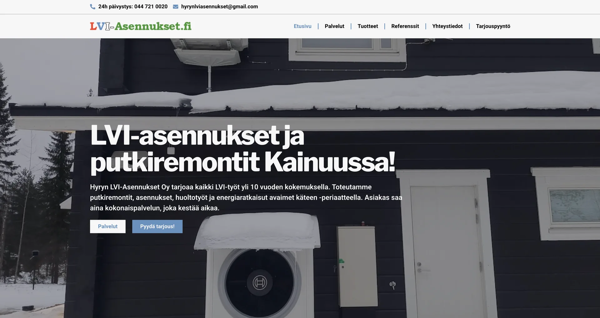 Hyryn LVI-Asennukset Oy:n WordPress-verkkosivusto