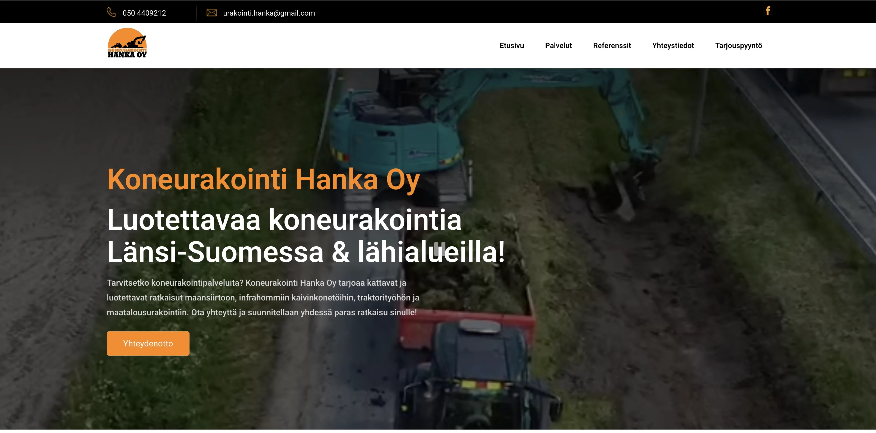 Koneurakointi Hanka Oy:n verkkosivuston etusivu
