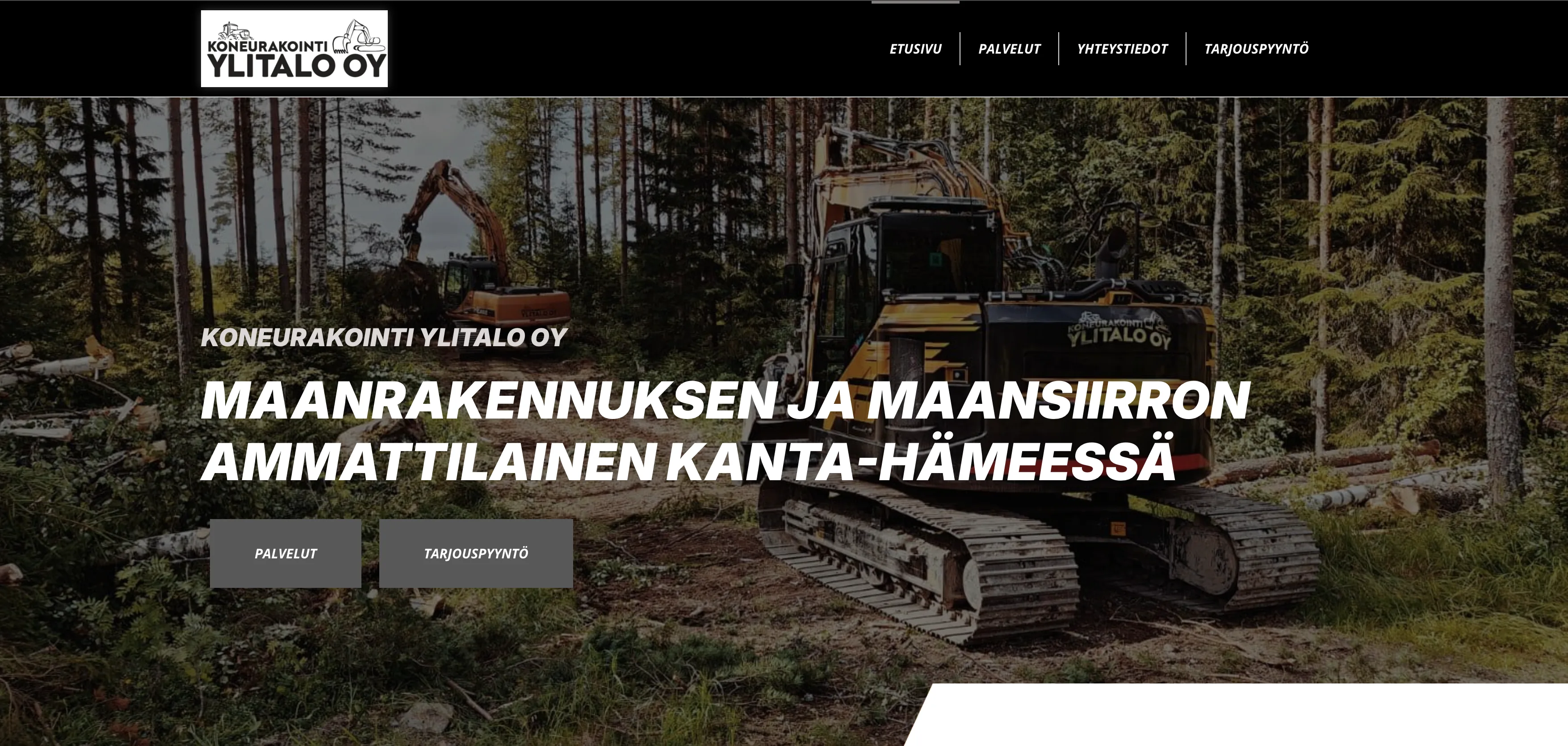 Koneurakointi Ylitalo Oy:n verkkosivuston etusivu