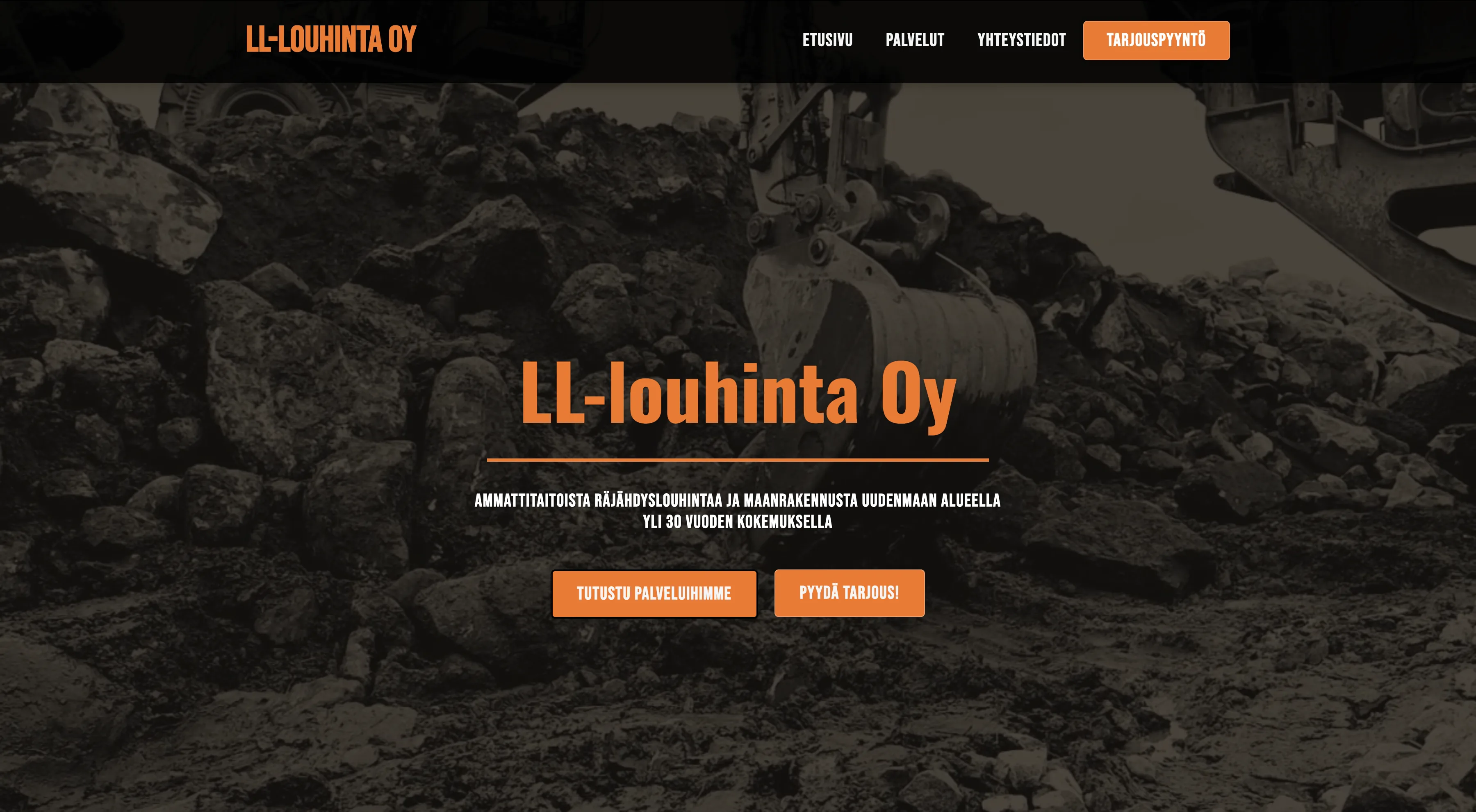 LL-Louhinta Oy:n verkkosivuston etusivu